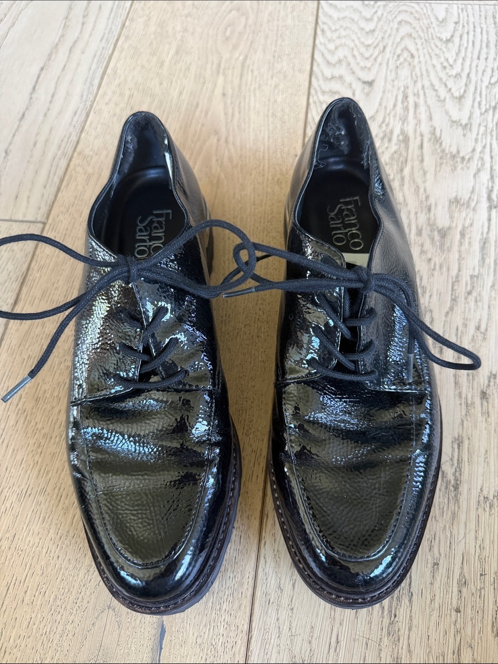 Franco Sarto Glossy Black Patent Leather Lace-Up Oxfords